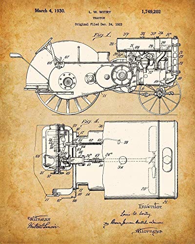 Original John Deere Tractors Patent Art Prints - Set of Four Photos (8x10) Unframed - Makes a Great Farmhouse Decor and Gift Under $20 for Farmers and Farm Owners